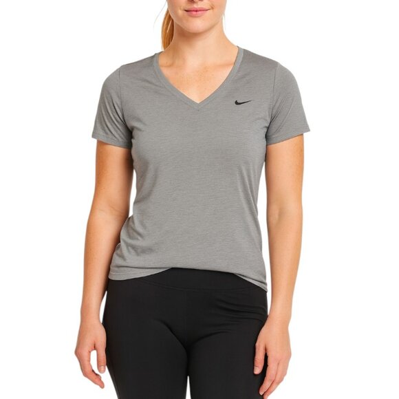 Nike Women’s Dri-FIT Striped Athletic Tee in Gray | Size Medium - Picture 1 of 3